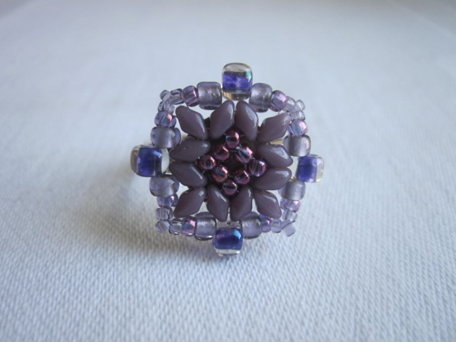 Purple Beadwork Ring