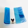 Small blue heart fused glass dish (Sale)