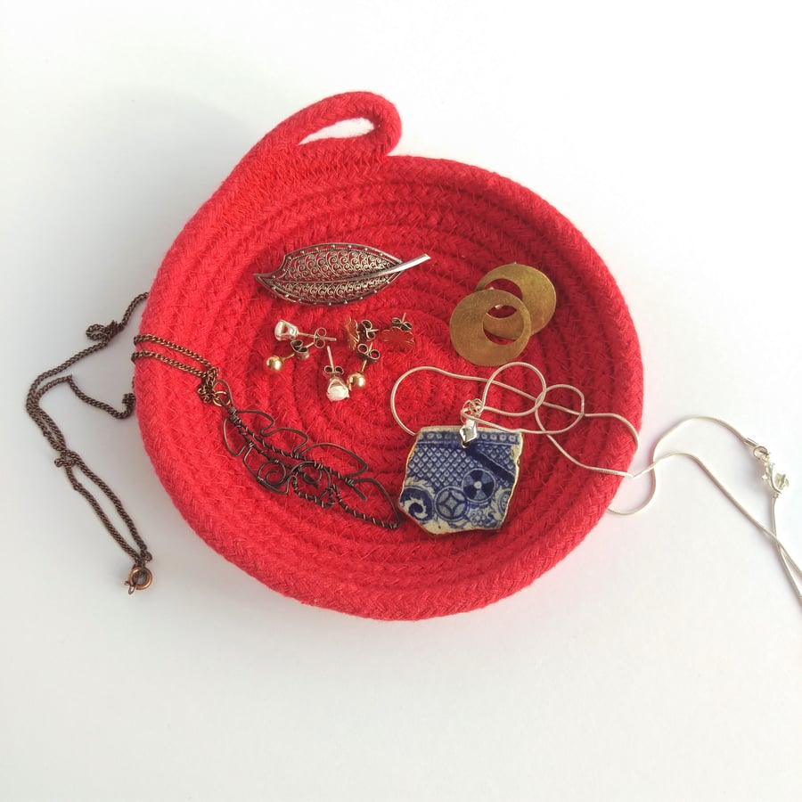 Bright Red Coiled Rope Trinket Dish