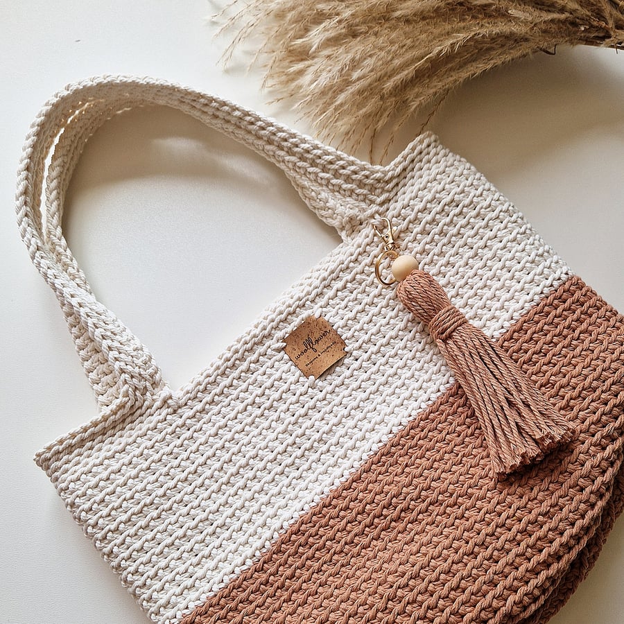2-Tone Crochet Shoulder Bag. Christmas Gift For Her, Holiday Bag, Market Bag