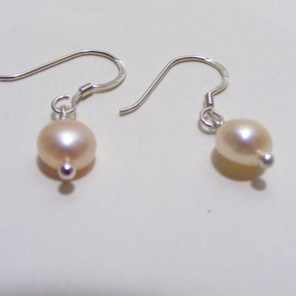 Peach Freshwater Cultured Pearl and 925 Sterling Silver Earrings