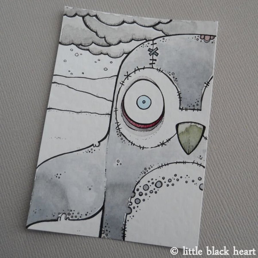 zombie apocalypse penguin - original aceo