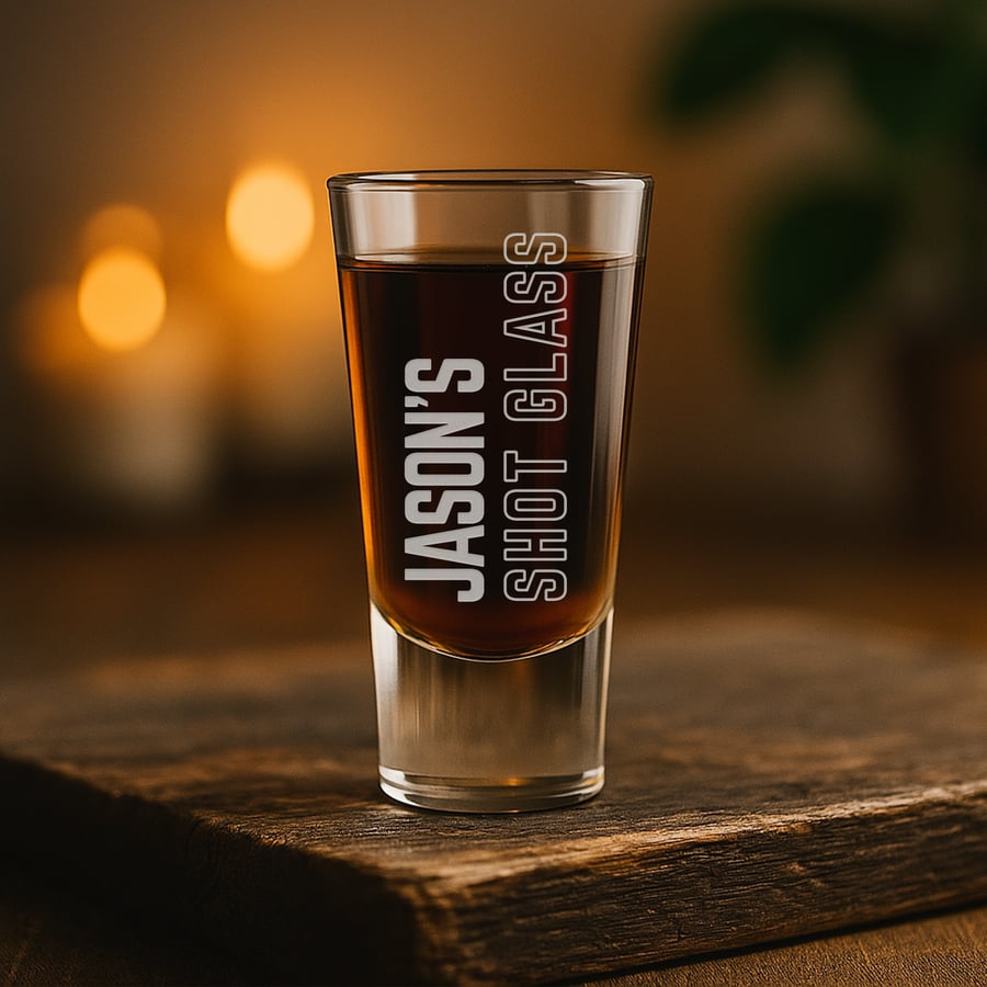Custom Engraved Shot Glass  - Name – Power Block Design - Personalised Gift