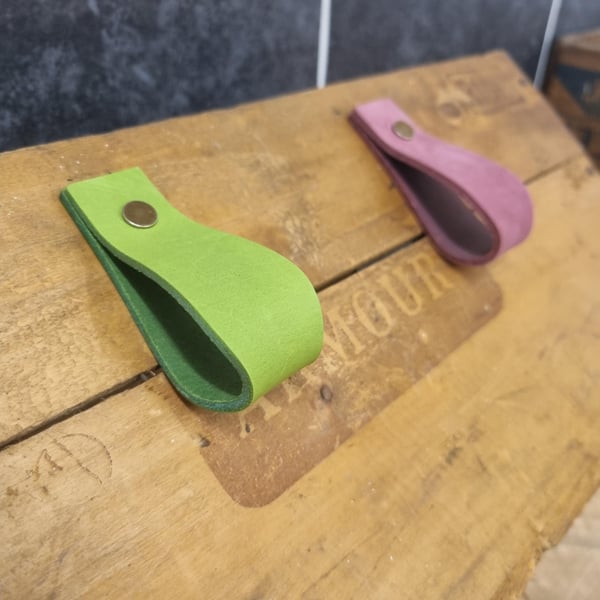 Limited Stock Genuine Nubuck Leather Drawer Pulls GreenPink