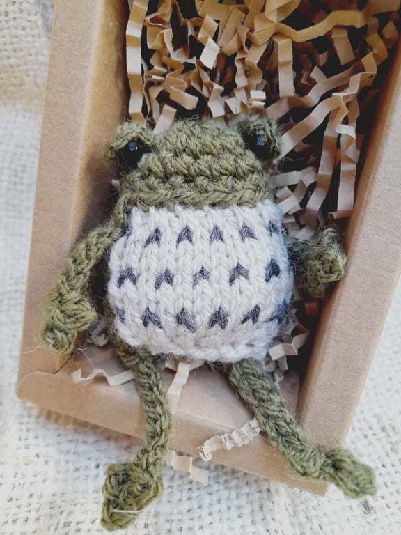 Emotional Support Frog in Gift Box Handknitted Comfort Companion Thoughtful Gift