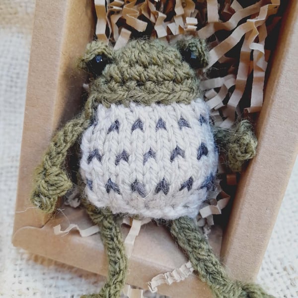 Emotional Support Frog in Gift Box Handknitted Comfort Companion Thoughtful Gift