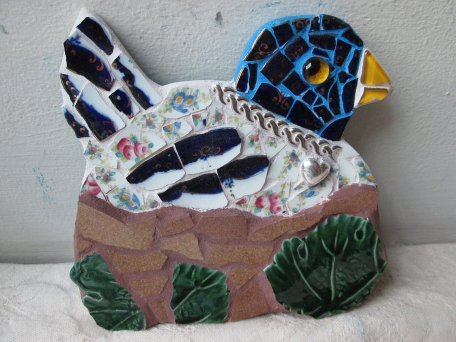 Mosaic Blue bird on Nest
