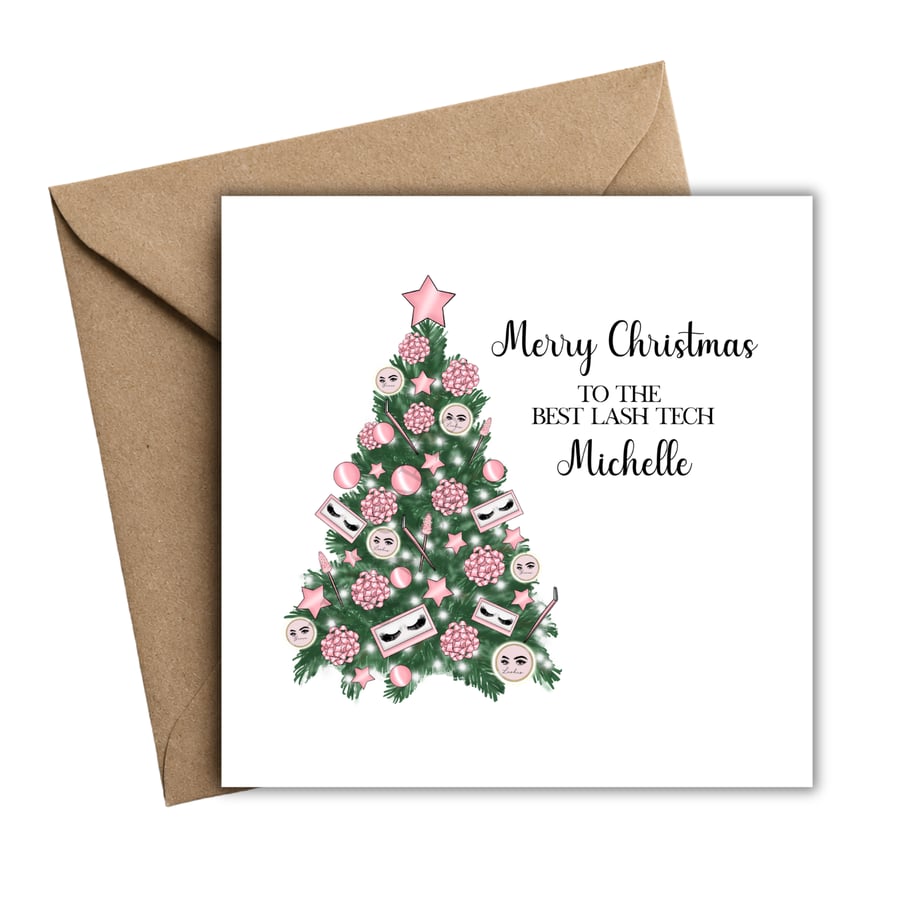 Eye Lash Technician Christmas Tree Merry Christmas Card