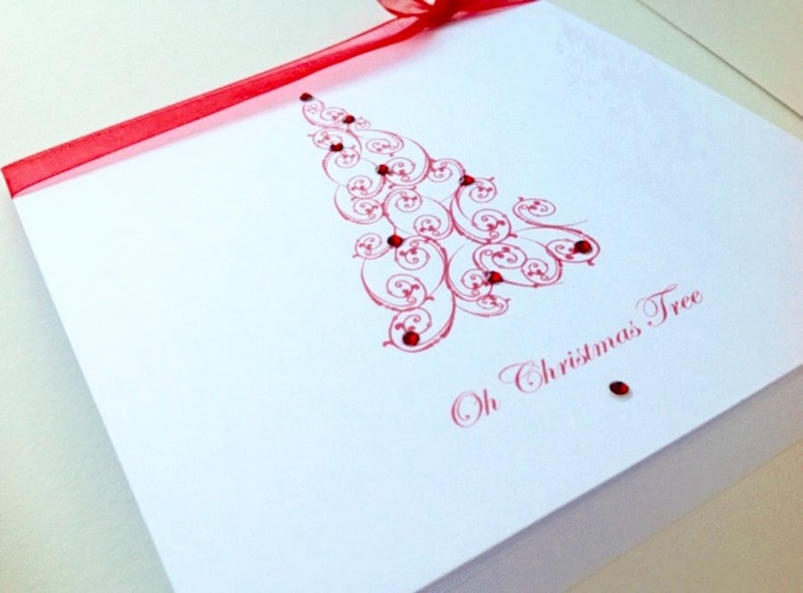  Christmas Card 5pk,'Ruby Tree'Printed Design