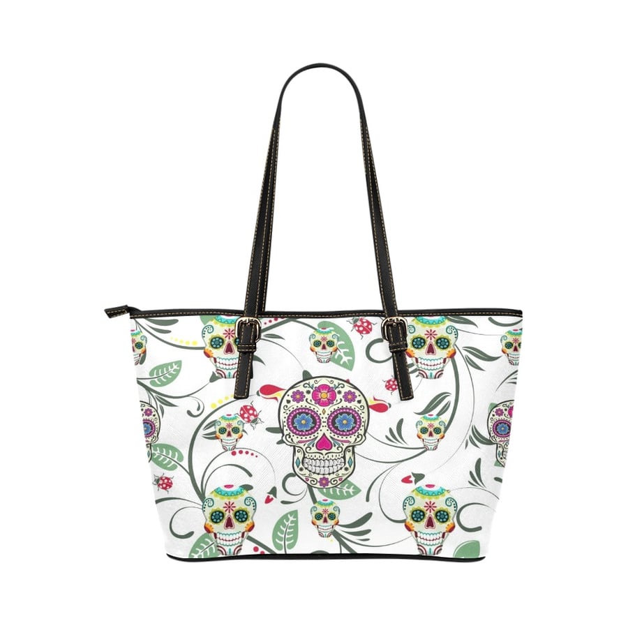 Sugar Skull Plant Artistic Inspired PU Leather Tote Bag.