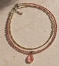 Pink Teardrop Pendant Necklace – Handmade Double Layer Pink and Gold Necklace