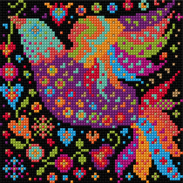 Mexican Folk Art Bird, Counted Cross-stitch KIt, Easy, 