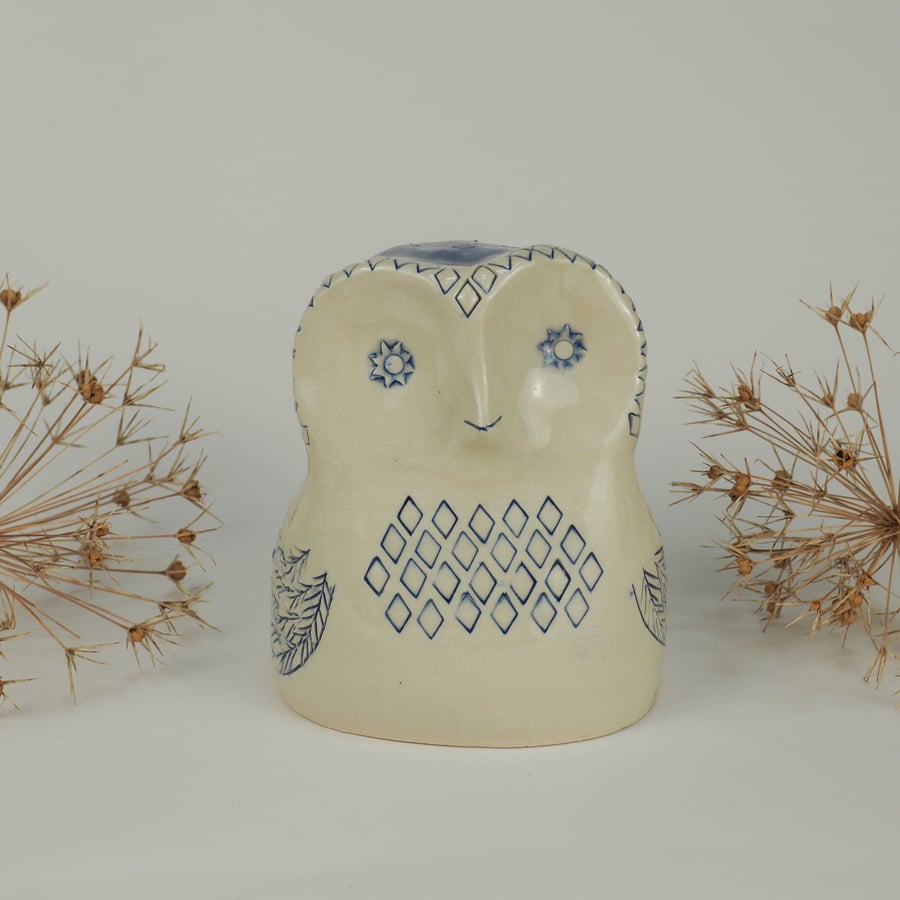 Blue and White Owl Ornament