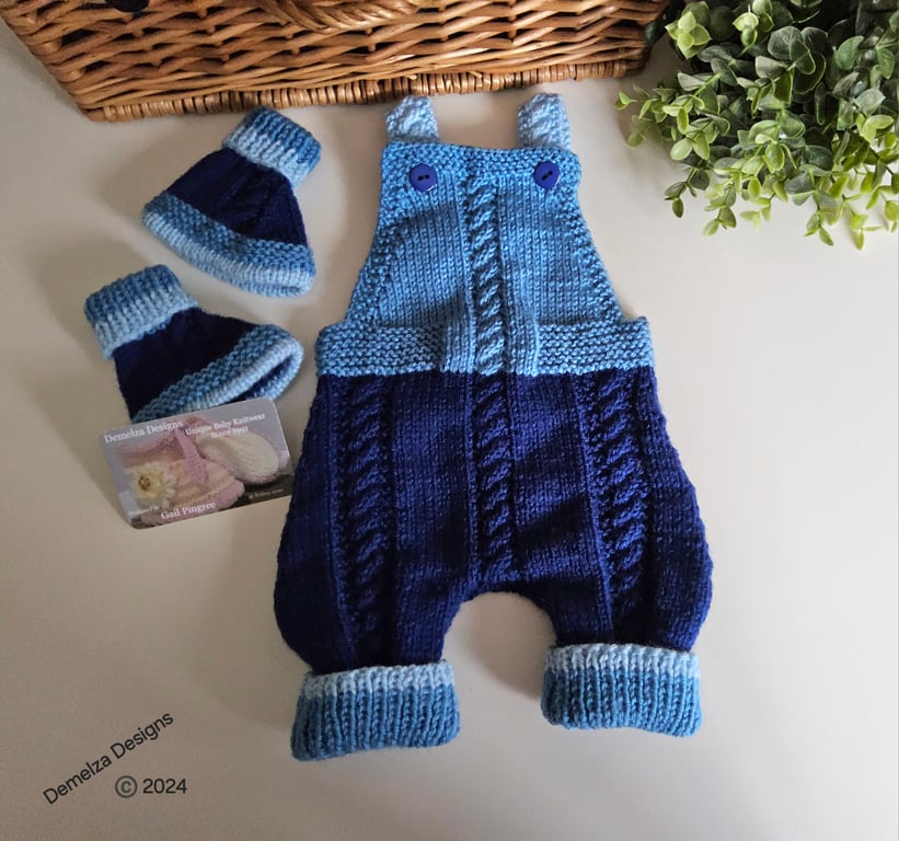 Designer Baby Boy's Hand Knitted Rompers & Booties Set 0 - 6 months size