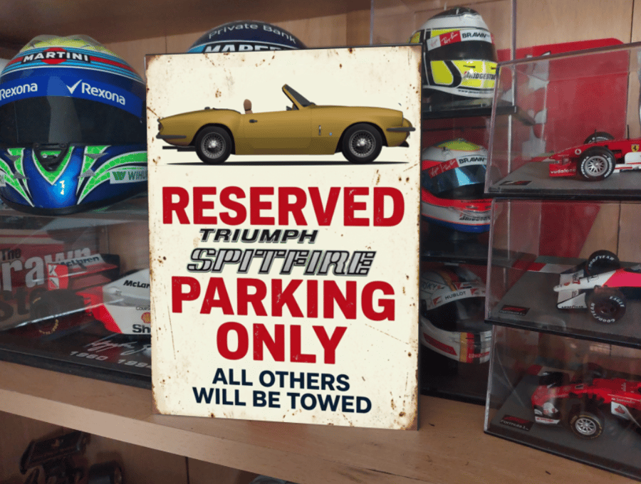 Triumph Spitfire Reserved Parking Metal Sign Plaque Garage Gift Wall Decor 