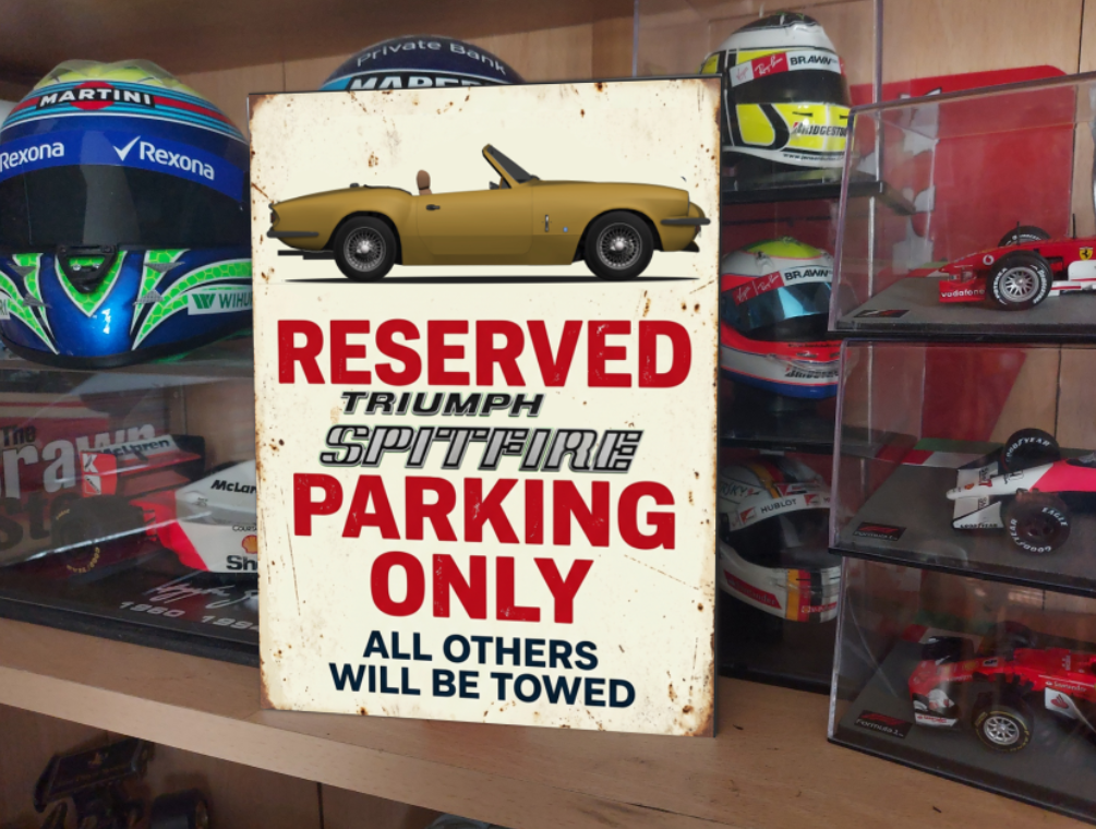 Triumph Spitfire Reserved Parking Metal Sign Plaque Garage Gift Wall Decor 