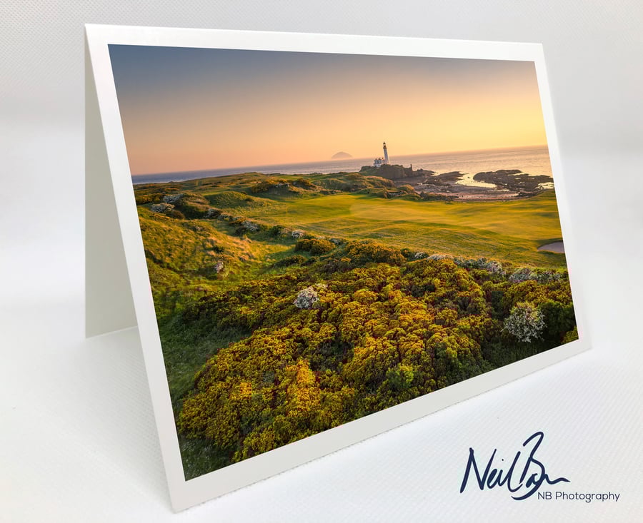 Turnberry Lighthouse, Golf Course & Ailsa Craig - Scottish Greeting Card