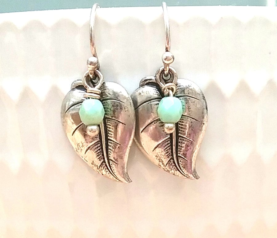 Leaf & Mint Bead Earrings 