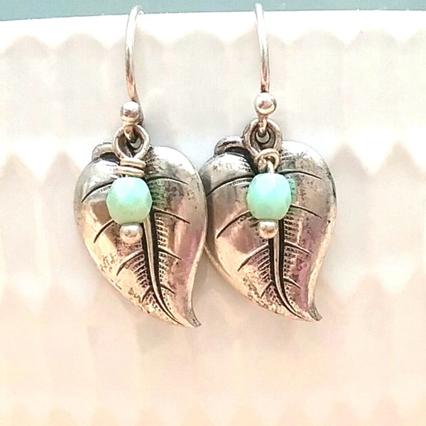 Leaf & Mint Bead Earrings 