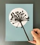 Botanical art, Garden Allium, seed head, shadow painting, handmade, signed, blue - Image 2