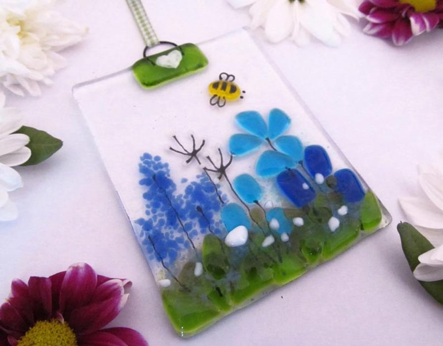 Country Meadow Fused Glass Suncatcher (Blue & Turquoise)