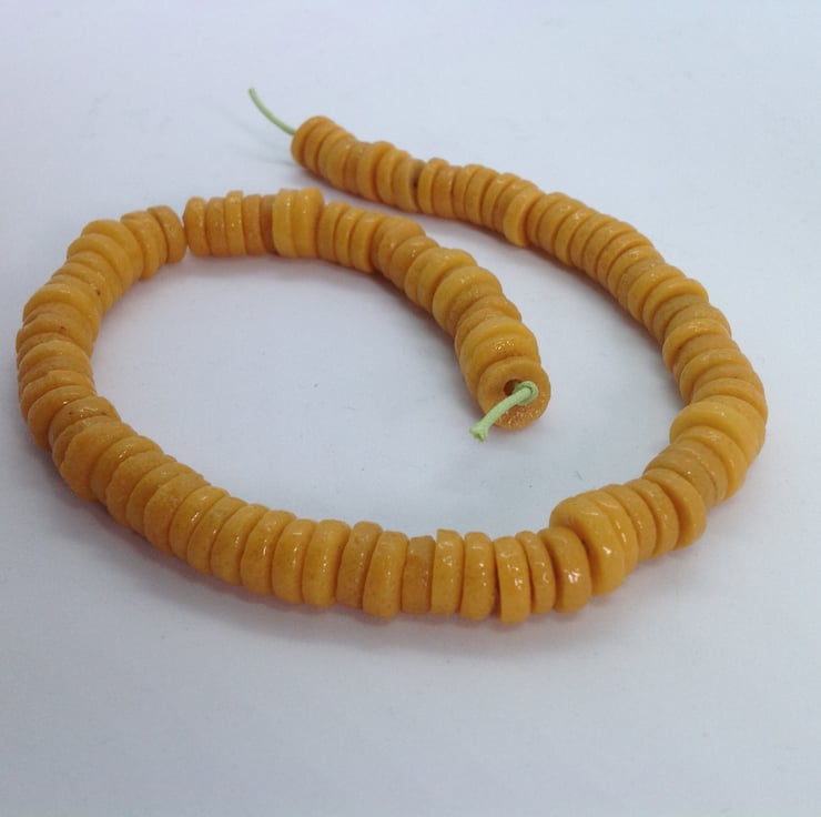 African recycled glass disc beads golden yellow Folksy