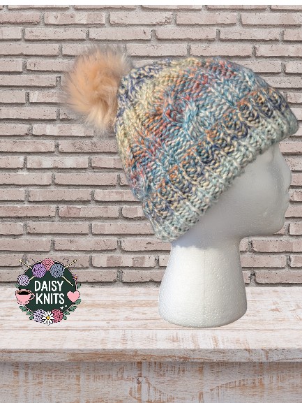 Hand Knitted hat, Ladies Beanie Hat, beanie, pom pom hat