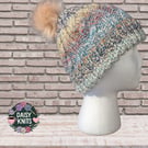 Hand Knitted hat, Ladies Beanie Hat, beanie, pom pom hat
