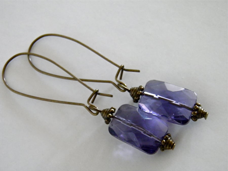 Purple Earrings Antiqued Long