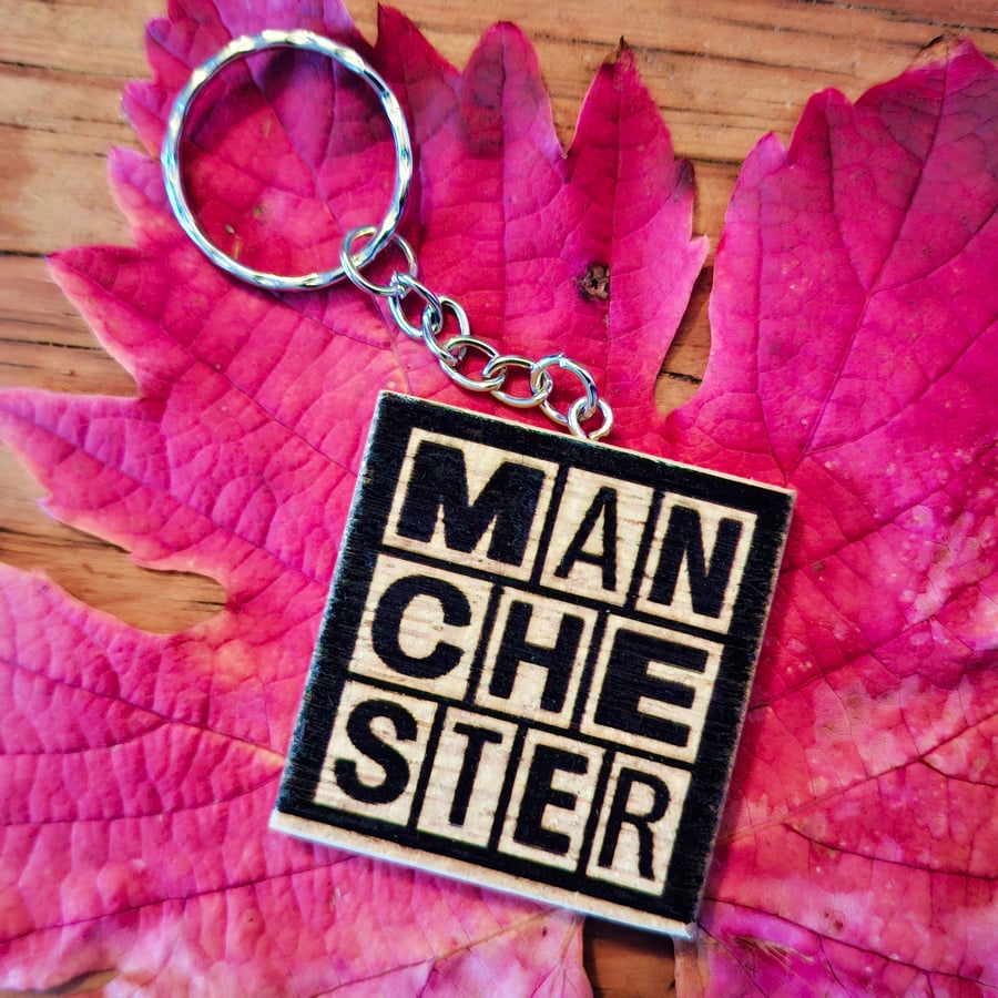 Manchester emblem, logo wooden keyring