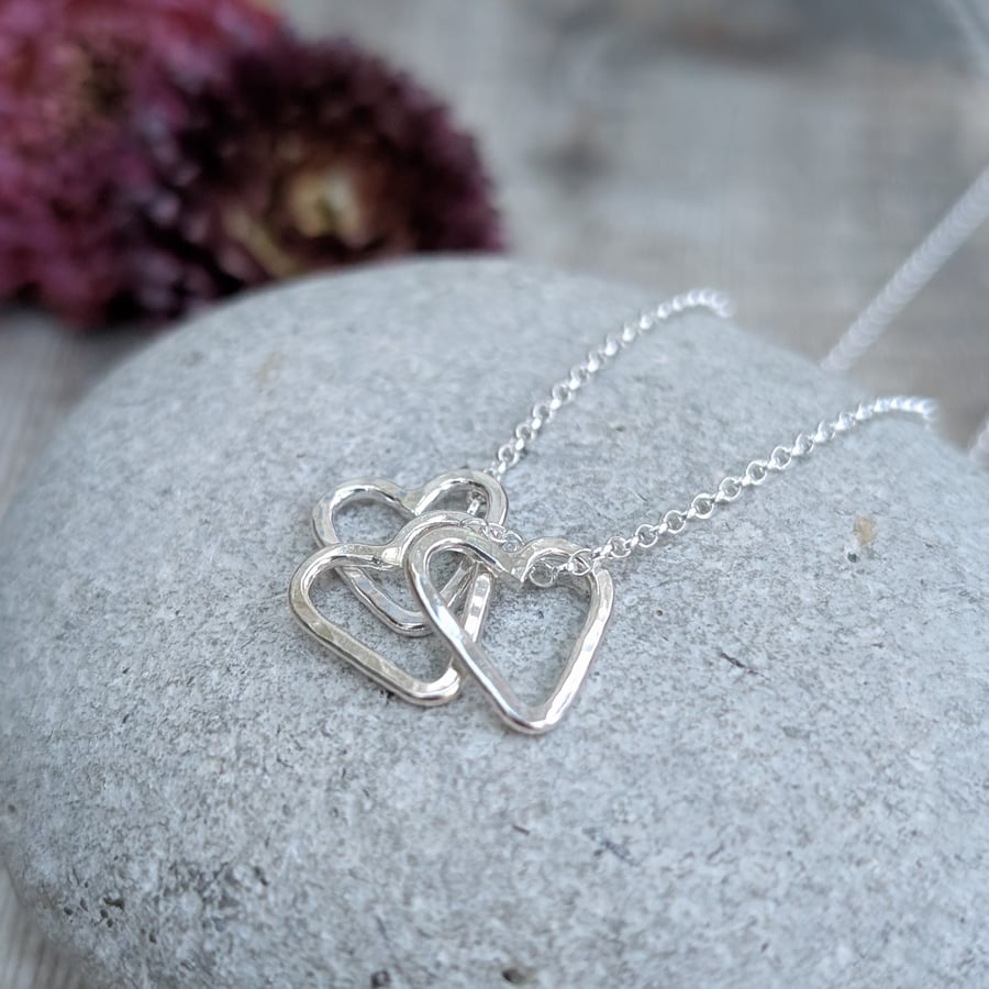Sterling Silver Triple Open Heart Charm Necklace - JBJ2031