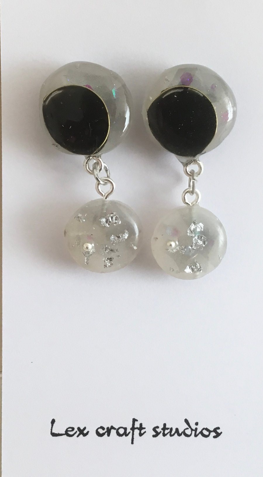 Black and white sparkle small  earrings 