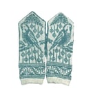 Budgie wool mittens, bird lover mittens, blue budgerigar hand knitted mittens,