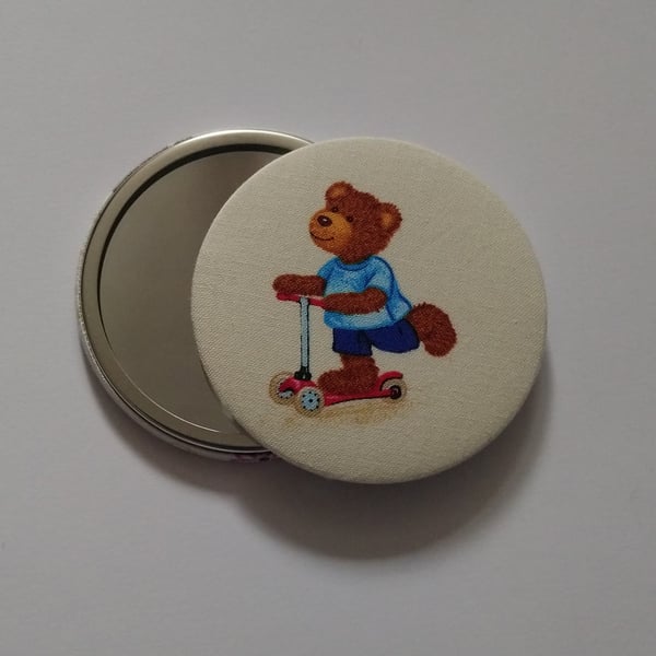 Teddy Bear Design Fabric Backed Pocket Mirror