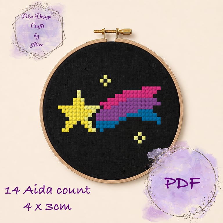 Bisexual pride shooting star counted cross stitch pattern Emailed pdf