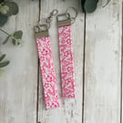 Key Fob Wristlet Set  in Pink & White Floral Fabric, Bag Strap