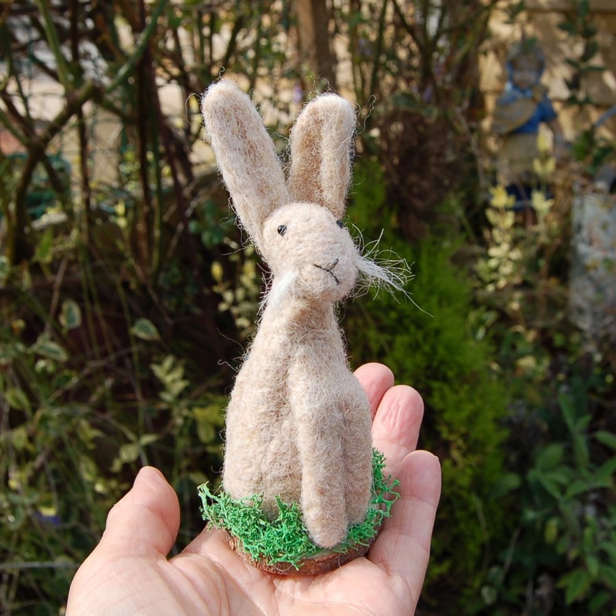 Needle Felt Hare ,beige hare, hare ornament, wool hare, cake topper