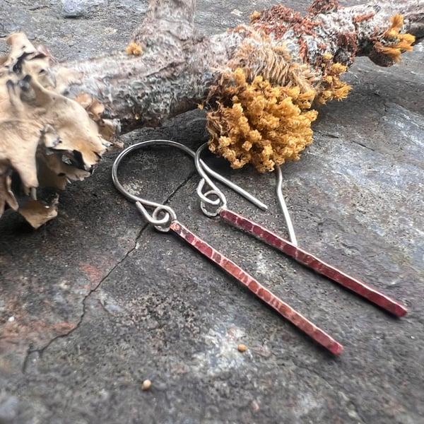 Copper Textured Square Bar Dangle Earrings