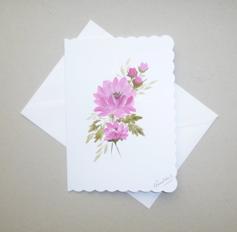 original art hand painted floral greetings card ( ref FA 43 A3 )