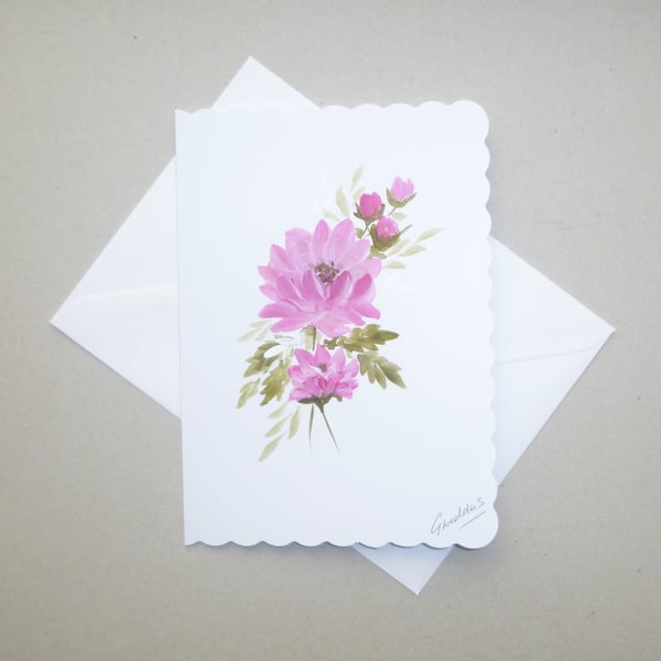 original art hand painted floral greetings card ( ref FA 43 A3 )