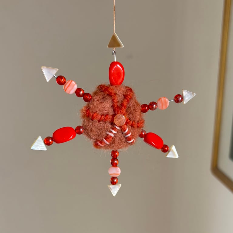 Felted Sunburst Decoration - Orange and Peach