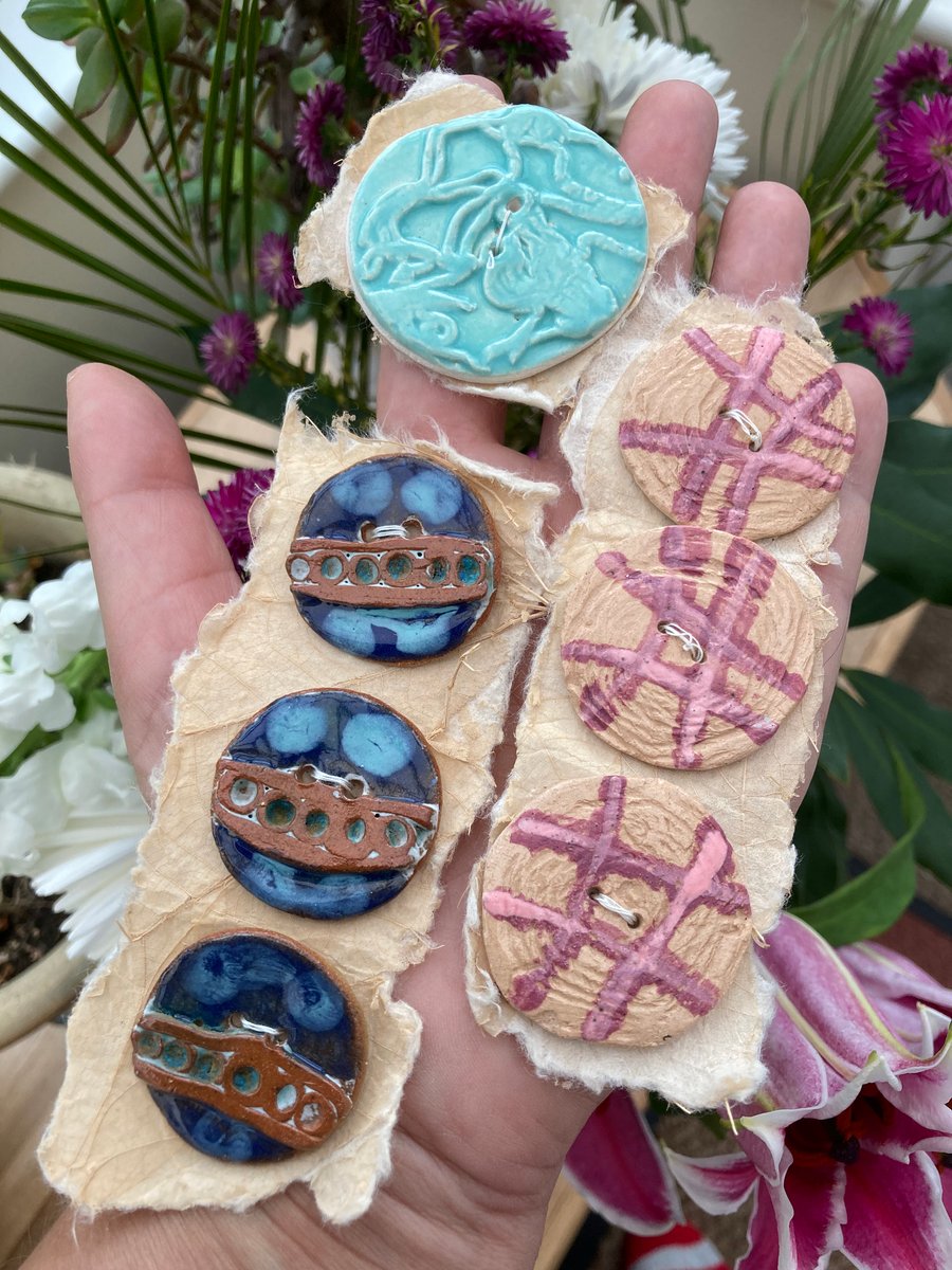 Mixed Set of Handmade Earthenware Ceramic Buttons for Crafting Projects.