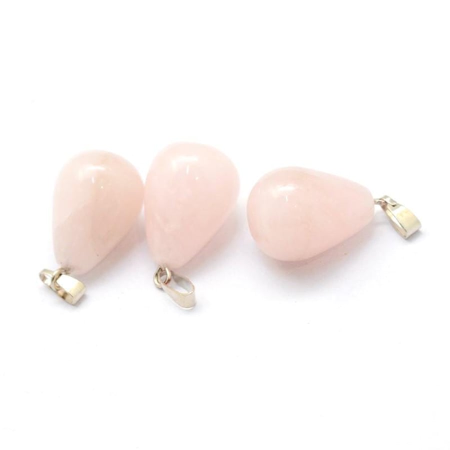 Rose Quartz Pendants - Pink, 14mm x 24mm - Pack of 3x - Natural Gemstone Pendant