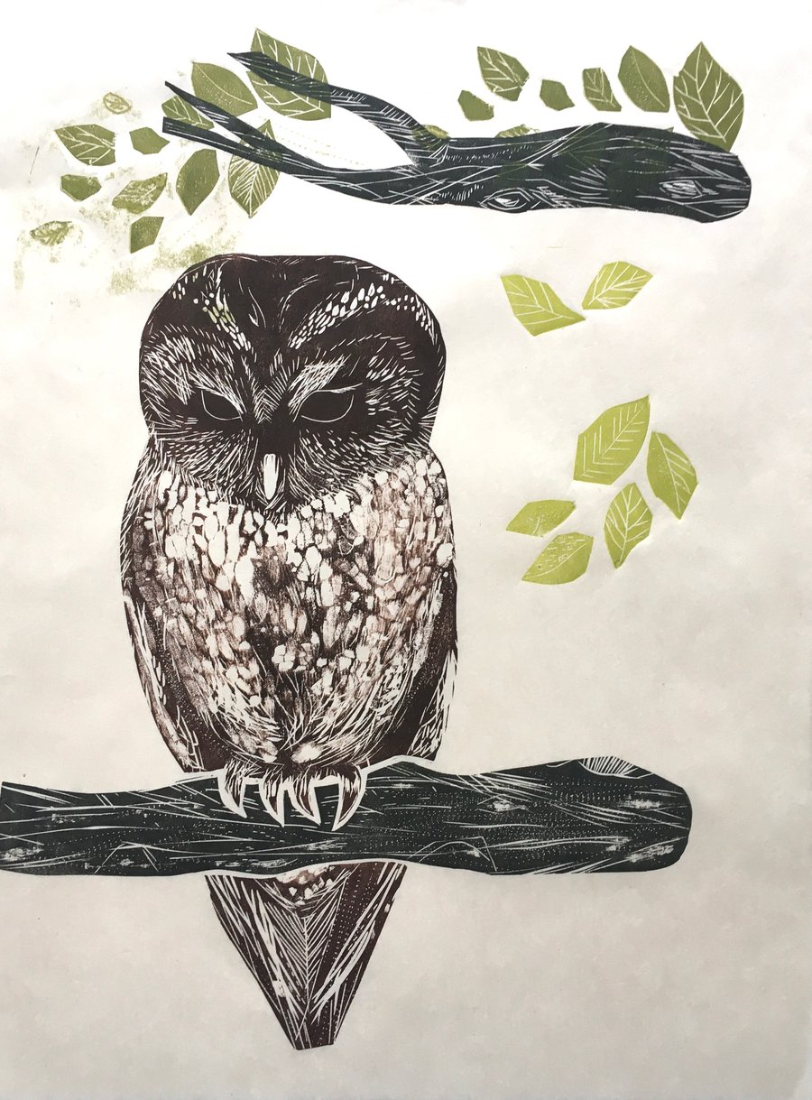 Tawny Owl - Lino Cut 