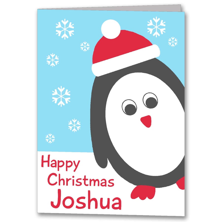 Personalised Penguin Childrens Christmas Card.