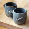 Set of two little wren mugs - handthrown stoneware pottery in smokey blue