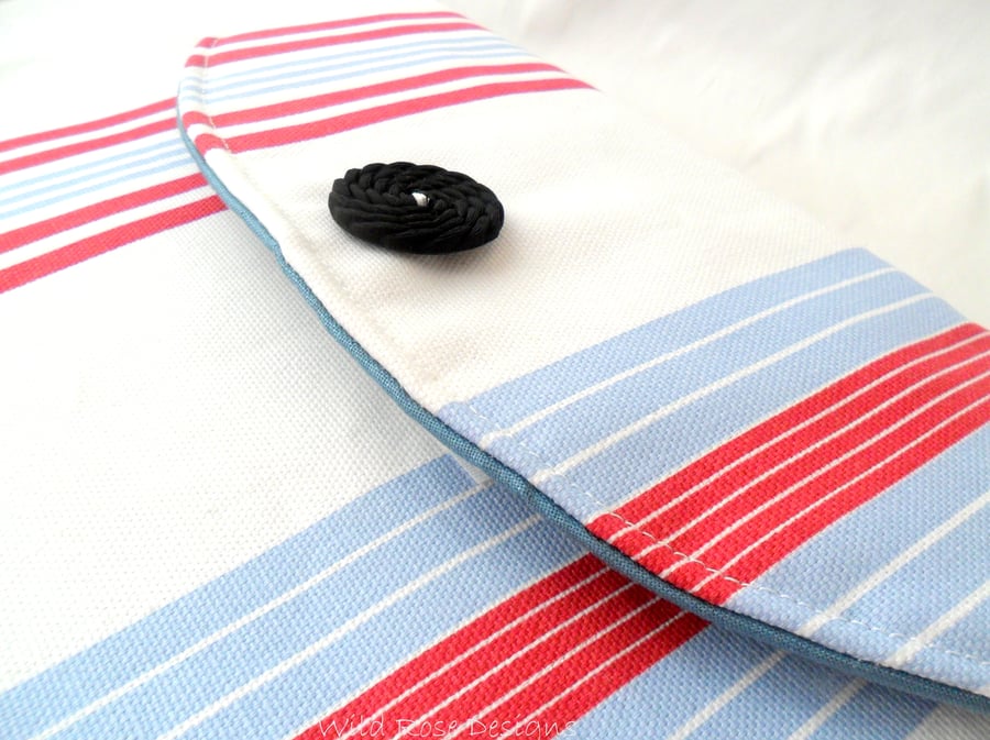 Seconds Sunday Blue, red and white striped iPad sleeve.  