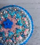 Hand Embroidered Blue Flower Brooch - Image 2