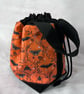 Large Cotton Canvas Drawstring Project Bag Black & Orange Bats Spiders & Moths - Image 2