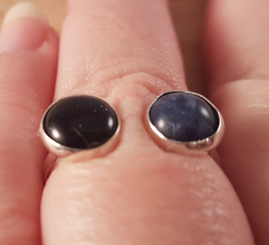 Sterling Silver Blue Goldstone and Sodalite Adjustable Ring